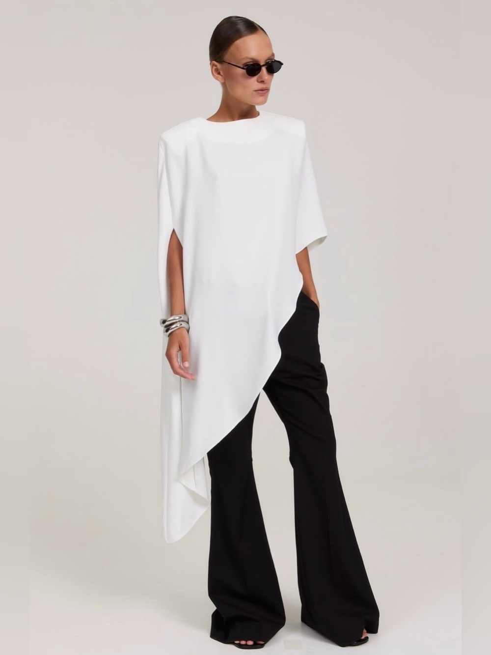 Beige Moss Asymmetric White Draped Tunic Top size SMALL/MEDIUM